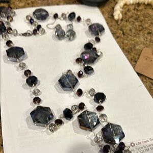 Chic Silver and Purple Glass Bead Necklace Special Occasion Statement Piece